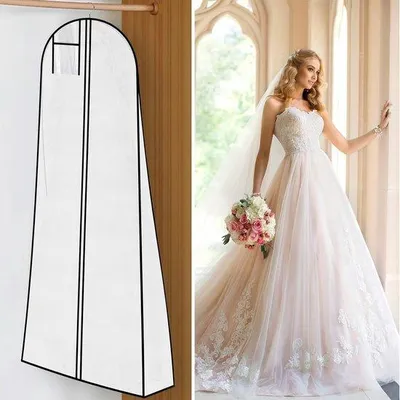 Obrázok produktu pre Obal na svadobné šaty Unyqoos® – priedušný obal z netkanej textílie, 60 x 180 cm, 1 kus, s čiernou olemovaním, chráni pred prachom – vhodný pre svadobné šaty, večerné róby, obleky a kabáty