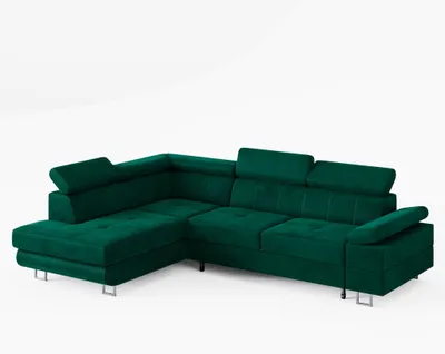 Produktbild von ECKSOFA CAROLINE Links Dunkelgrün Velours-Stoff mit Schlaffunktion und Bettkasten