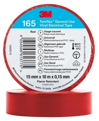 Produktbild von 3M Temflex 15mmx10m Rot 165RD1E Vinyl-Isolierband 0,15mm 7100184730