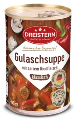 Immagine prodotto di Zuppa di gulasch Dreistern con carne di manzo tenera in stile classico 400g