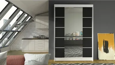 Obrázek produktu pro Zrcadlová šatní skříň 120 cm SAMANRE 5 - bílá / černá