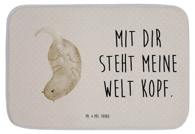 Produktbild von Mr. & Mrs. Panda duschmatte Otter Kopfüber - Grau Pastell - Geschenk, Badteppich, Liebesgeschenk, Verliebt, Liebe, Verknallt, Seeotter, Badezimmerteppich, Badvorleger