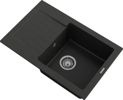 Obrázok produktu pre Granitan | Granitový drez MINO - Obdĺžnikový - Čierny - S jednou miskou - S veľkým odkapávačom - Chrómový sifón