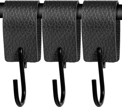 Produktbild von Leinadel mit Metall- und Lederhaken - multifunktional - Set aus 3 Teilen - schwarz - Metall und Leder