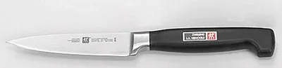 Produktbild von ZWILLING Spick- und Garniermesser, 100 mm, Vier Sterne Serie, Edelstahl, Kunststoff, Schwarz, FRIODUR® eisgehärtete SIGMAFORGE® Klinge aus einem Stück geschmiedet, ergonomischer Griff, spülmaschinengeeignet, fugenloser Übergang zwischen Griff und Klinge, Fingerschutz (Kropf), für Obst, Gemüse & Fleisch