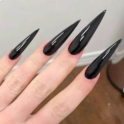 Produktbild von 24 Solide Schwarz Stiletto Nägel - Lang glänzend - Geschenk für Frauen/Frauen - 24 Stück