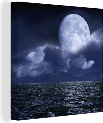 Produktbild von MuchoWow® - Leinwandbilder - Mond - Meer - Horizont, Wandbild, Wanddeko Bilder Wohnzimmer, 90x90 cm