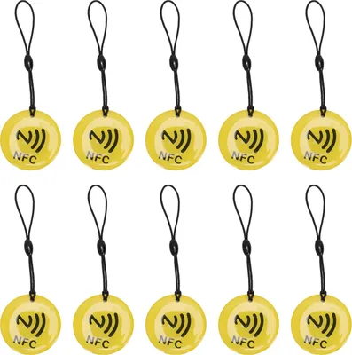 Immagine prodotto di 10 pezzi NFC tag portachiavi 35 cm NTAG213 Chip programmabile Fob card per tutti i dispositivi cellulari attivati Giallo