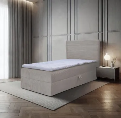 Produktbild von Bett, Boxspringbett, Continentalbett BERG POSO MINI mit Bonell Matratze, Einzelbett mit Container, H3 (80x200 cm, Beige - Poso 105, Topper T25)