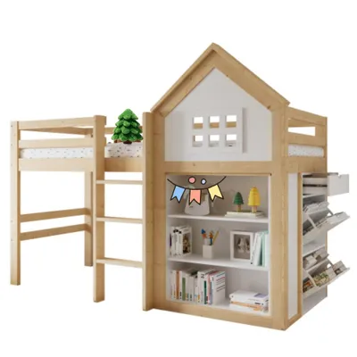 Produktbild von Hochbett, Kinderbett, Bett, Kinderbett mit Staufächern und Schubladen,90x200cm
