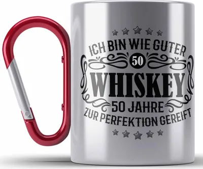 Produktbild von Trendation - 50. Geburtstag Männer Edelstahl Tasse Karabiner Geschenk Geschenkidee 50er Geburtstag Spruch Perfektion Vater Papa Lustiger Spruch Witzig Trinker (Rot)