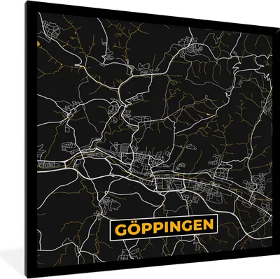 Produktbild von MuchoWow® Gerahmtes Poster Stadtplan - Karte - Göppingen - Gold - Deutschland - Karte 40x40 cm - Poster mit Schwarzem Bilderrahmen Wandposter Rahmen Foto Bilder - Mit Rahmen - Wanddekoration Schlafzimmer