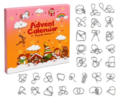 Obrázok produktu pre Adventný kalendár 2026 Hlavolamy Kov 24 dní Puzzle 24 dní plných prekvapení Ružová
