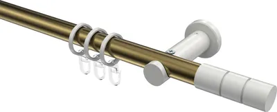 Produktbild von Interdeco Gardinenstange / Vorhangstange Messing Antik / Weiß, Typ Platon Elanto (Rillenzylinder), 20 mm Ø 1-läufig, 120 cm