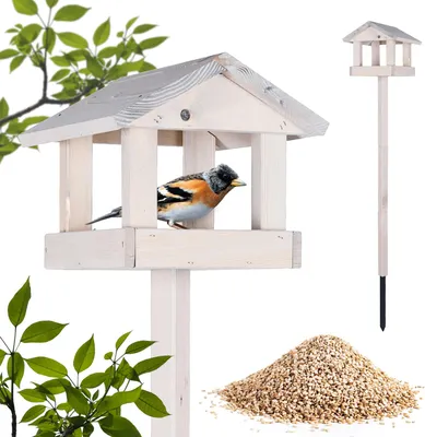 Produktbild von PATKAR Vogelhaus Futterhaus für Vögel mit Ständer aus Kieferholz - Vogelfutterhaus Vogelfutterstation für Singvögel Wildvögel Vogel Futterstation + 500g Futter Gratis