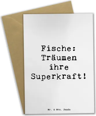 Produktbild von Mr. & Mrs. Panda babykarte Spruch Fische Kraft - Weiß - Geschenk, sensibel, Grußkarten, einfühlsam, Geschenke Sternzeichen, Meeresbewohner träumen, Horoskop, Kreativ