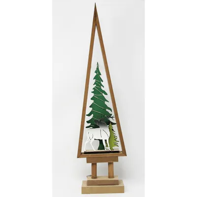 Immagine prodotto di Albero di Natale decorativo in legno con LED in marrone verde con supporto H 53cm