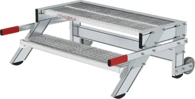 Produktbild von Arbeitspodest fahrbar | Stufenbreite 100cm | 2 Stufen | Stahl-Gitterros | Rutschfeste Kunststoffschuhe