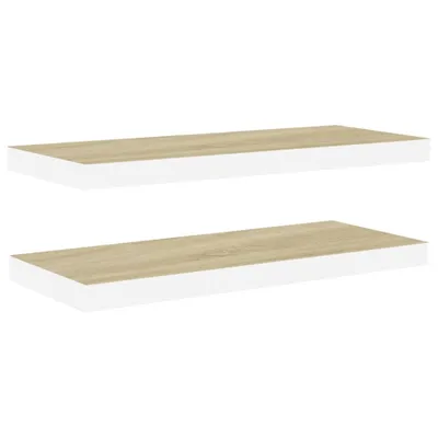 Productafbeelding van Wandschappen zwevend 2 st 80x23,5x3,8 cm MDF eikenkleurig wit