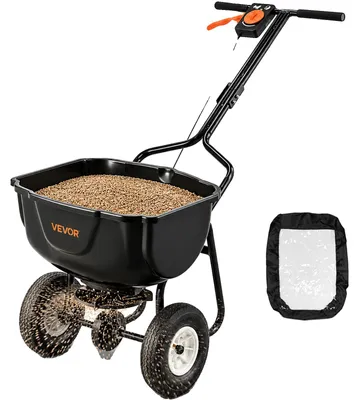 Productafbeelding van VEVOR strooimachine, met een inhoud van 27 kg, meststofstrooier met vultrechter, zaaimachine met een strooibreedte van 0-3 meter, werpstrooier met 20 cm luchtbanden, geschikt als zaaiahulp of meststofwagen
