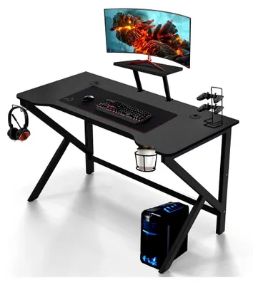 Produktbild von Computertisch für Gaming mit Controllerhalter, Getränkehalter und Kopfhörerhaken, Schwarz, 100 x 55 x 90,5 cm