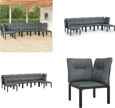 Produktbild von vidaXL 7 tlg. Garten Lounge Set Schwarz und Grau Poly Rattan - Garten Lounge Set - Garten Lounge Sets - Lounge Set - Gartenmöbel Set