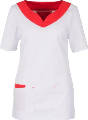 Produktbild von beb MEDIZIN/PFLEGE Damen KASACK Kurzarm V-Neck Stretch Weiß/Rot M
