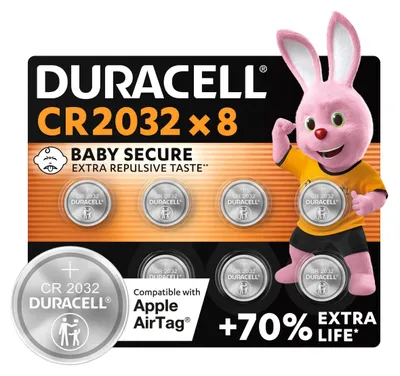 Produktbild von Duracell CR2032 Knopfzellen Lithium 3V 8er Pack für Autoschlüssel Fitnesstracker