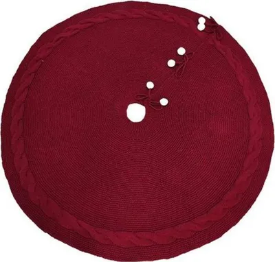 Produktbild von Weihnachtsbaumdecke 122cm, Rot Gestrickt mit 6 Deko-Schneebällen