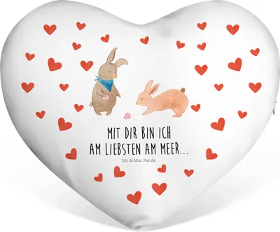Produktbild von Mr. & Mrs. Panda Sofakissen Hasen Muschel - Weiß - Geschenk, Strand, dekoartikel, BFF, Freundin, Meer, Herzkissen, Muttertag, Best Friends, Dekokissen, Schmusekissen