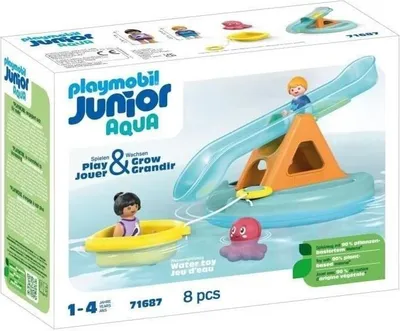 Produktbild von PLAYMOBIL Junior Wasserrutscheninsel 71687, Badespielzeug, ab 18 Monaten, 2 Figuren, Baby-Oktopus