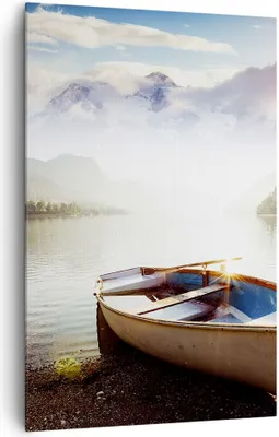 Produktbild von Bild auf Leinwand - Leinwandbild - Einteilig - Berge See Boot - 80x120cm - Wand Bild - Wanddeko - Wandbilder - Leinwanddruck - Kunstdruck - Wanddekoration - Leinwand bilder - Wandbild - PA80x120-3927