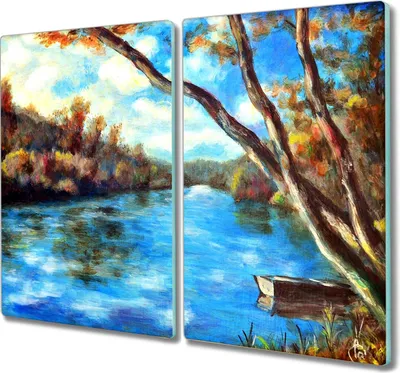 Produktbild von Coloray Hackbrett Küchenbrett Kochplattenabdeckung Schneidebrett Herdabdeckplatte 2x30x52 cm - Wolken Natur Wald Fluss