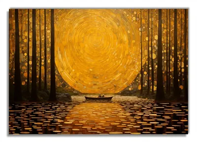 Produktbild von Wallario Poster - Goldene Flussfahrt, Kunstdruck Größe: 70 x 100 cm
