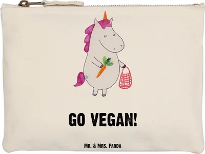 Produktbild von Mr. & Mrs. Panda Kosmetiktasche Einhorn Vegan Grösse XL Große - Weiß - Geschenk, Veganismus, Rohkost, Unicorn, Gesund Leben, Kulturbeutel, Veganer, Stoffbeutel, Pouch