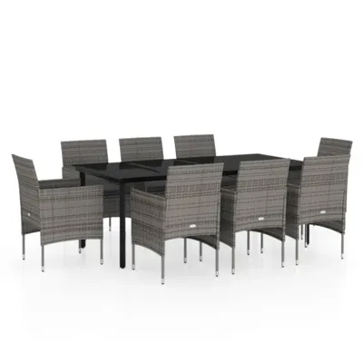 Image de vidaXL Salon de jardin 9 pièces avec coussins Gris et noir