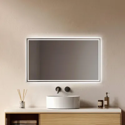 Immagine prodotto di Specchio da bagno EMKE LED con illuminazione 100X60 cm antiappannamento, specchio da parete Specchio da bagno con interruttore meccanico, colori della luce 3000K/6500K, IP44
