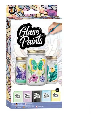 Produktbild von Nassau Glasmalfarben-Set 5 × 20 ml mit Pinsel