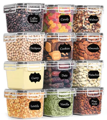 Produktbild von GoMaihe Vorratsdosen mit deckel luftdicht 12er-Set: Aufbewahrungsbox Küche Klein 800ml mit Etiketten | Lebensmittelbehälter für Müsli Zucker und Gewürze | BPA-FREI | Spülmaschinenfest