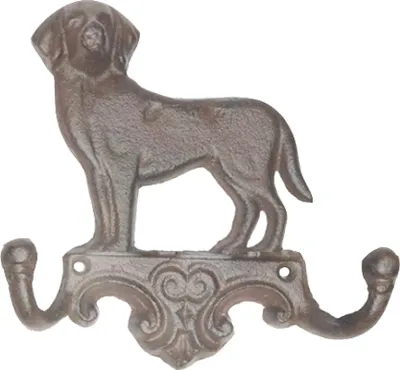 Produktbild von B&S Wandgarderobe Gusseisen Antik Rostlook Hund mit 2 Haken