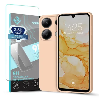 Produktbild von Hülle für Xiaomi Redmi Note 13 mit 9H Displayglas Displayschutz Case Cover Bumper Smartphone Softgrip Schutzhülle Farbe: Rosa