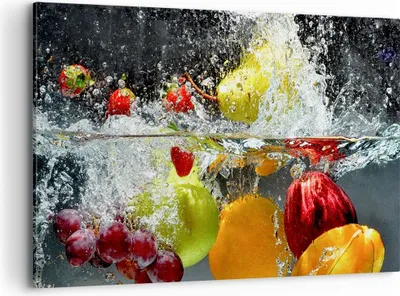 Produktbild von Bild auf Leinwand - Leinwandbild - Früchte Wasser Spritzer Essen - 100x70cm - Wand Bild - Wanddeko - Leinwanddruck - Bilder - Kunstdruck - Wanddekoration - Leinwand bilder - Wandkunst - AA100x70-2972