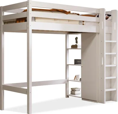 Produktbild von Hausbett mit Kleiderschrank und 6 Regalen Hochbett Kinderbett Einzelbett  Leicht zu Montieren Stabil und Langlebig 90x200 cm Weiß