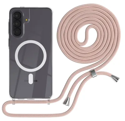 Produktbild von EAZY CASE - Handykette kompatibel mit Samsung Galaxy A57, Kette zum Umhängen, Handyhülle stoßfest, Silikonhülle mit Band, Transparente Hülle, Band in Rosa