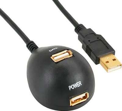 Produktbild von InLine USB 2.0 Verlängerung, ST / BU, Typ A, schwarz, mit Standfuss, 2m, 2 m, USB A, 2 x USB A, Stecker/Buchse, 0,48 Gbit/s, Schwarz
