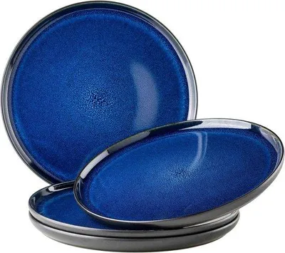 Produktbild von Moderne Keramik-Teller-Set 4-6 Personen Blau/Schwarz