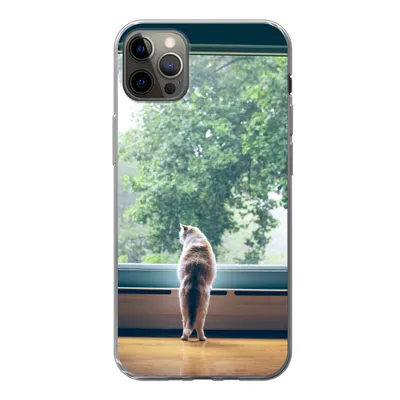 Produktbild von MuchoWow® Handyhülle Schutzhülle Hülle für iPhone 12 Pro Max Katze - Fenster - Pflanzen Silikon Softcase Handy Hülle - Hartschale