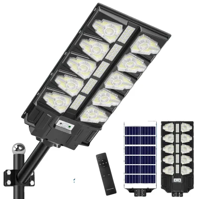 Image de Lampadaire solaire, 2000 lumens, zone d'éclairage de 800 à 900 pieds carrés, compatible avec un détecteur de mouvement, batterie incluse, CE