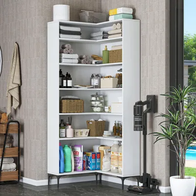 Productafbeelding van Skye Decor, hoogwaardige badkamerkast, wit, 80x198,6x25 cm, E1 melamine, voor wandmontage