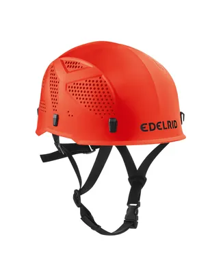 Ultralight Junior Kinderhelm von Edelrid in leuchtendem Orange; geeignet für Klettern; mit Belüftungsöffnungen und verstellbarem Riemen.
